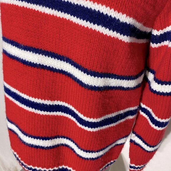Handmade Knit Red White Blue Striped Turtleneck Sweater M - Picture 8 of 10